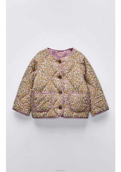 Çiçek Desenli Kız Çocuk Mont – Ince Dolgulu, Astarlı