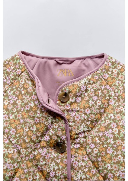 Çiçek Desenli Kız Çocuk Mont – Ince Dolgulu, Astarlı