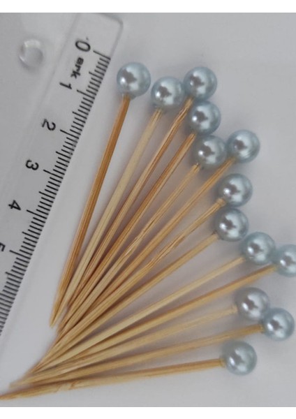 100 Adet Dekoratif Bebe Mavisi Yuvarlak Incili Pasta Kürdanı 6,5 Cm-Boncuk 8 mm - Mavi Pasta Kürdanı fiyatları