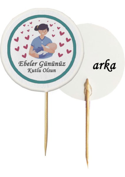 20 Adet Ebeler Gününüz Kutlu Olsun Baskılı Kokteyl Kürdanı 6,5 cm -4