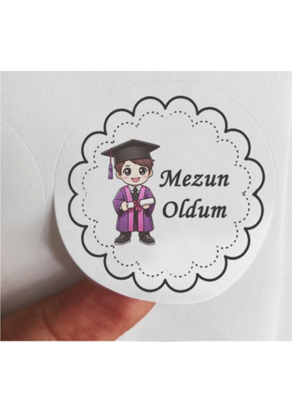 48 Adet 4 cm Erkek Çocuk Mezun Oldum Mezuniyet Baskılı Mat Etiket Sticker