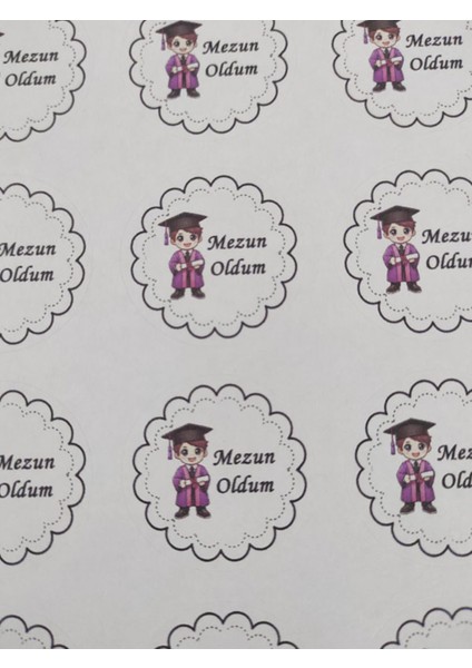 48 Adet 4 cm Erkek Çocuk Mezun Oldum Mezuniyet Baskılı Mat Etiket Sticker fiyatları