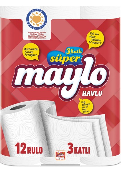 3 Katlı Süper Maylo Rulo Havlu 12'li