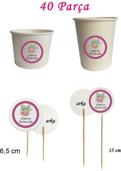 40 Parça Kişiye Özel Renkli Melek Kanatlı Diş Buğdayı Kürdan Seti - Bardak Kase Kısa ve Uzun Kürdan