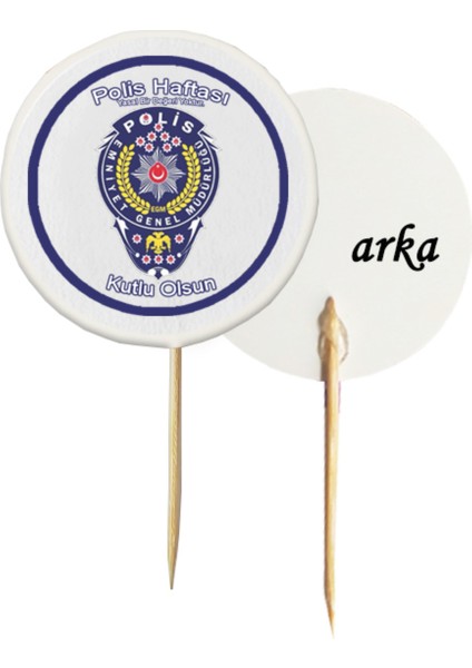 20 Adet Polis Haftası Kutlu Olsun Baskılı Pasta Kürdanı 6,5 cm