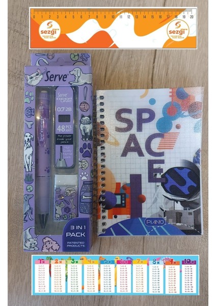 Deep Doğa Serisi Okul Seti (Pati Figürlü) ve Pıano Not Defteri+Sezgistore Ayraç Cetvel
