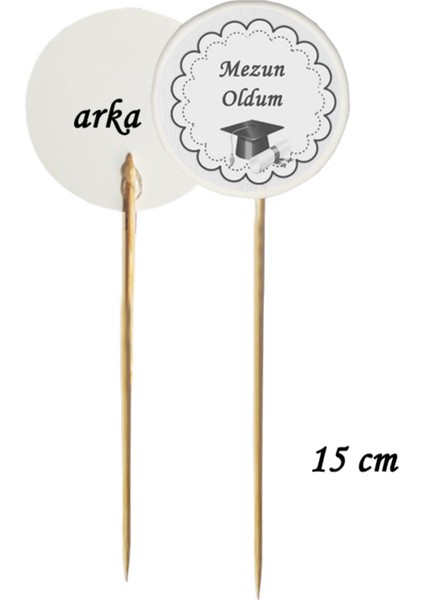 15 cm Uzun Kürdan - 20 Adet Kepli Diplomalı Mezun Oldum Mezuniyet Baskılı Kürdan