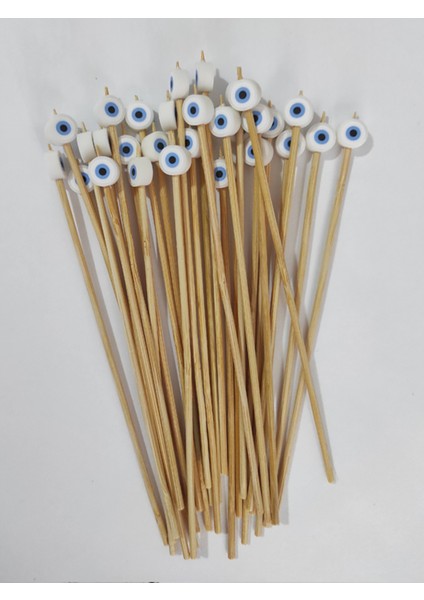 15 cm Uzun Kürdan - 30 Adet Dekoratif Beyaz Nazar Boncuklu Kokteyl Kürdanı fiyatları