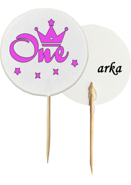 20 Adet Pembe One Baskılı 1 Yaş Cupcake Pasta Kürdanı 6,5 cm - Toothpick