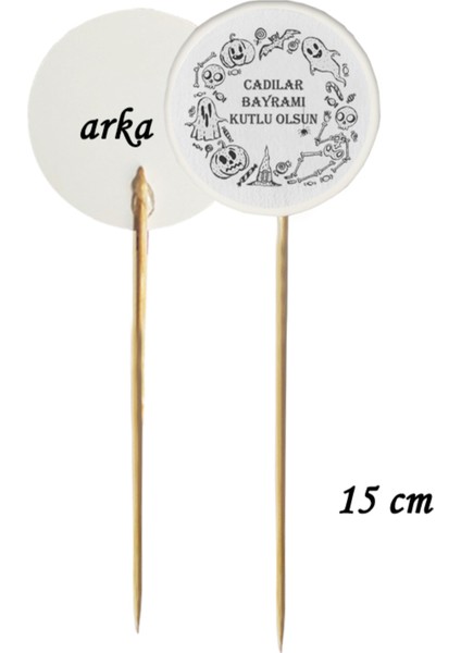 15 cm Uzun Kürdan - 20 Adet Dekoratif Hallowen Cadılar Bayramı Baskılı Kürdan-8
