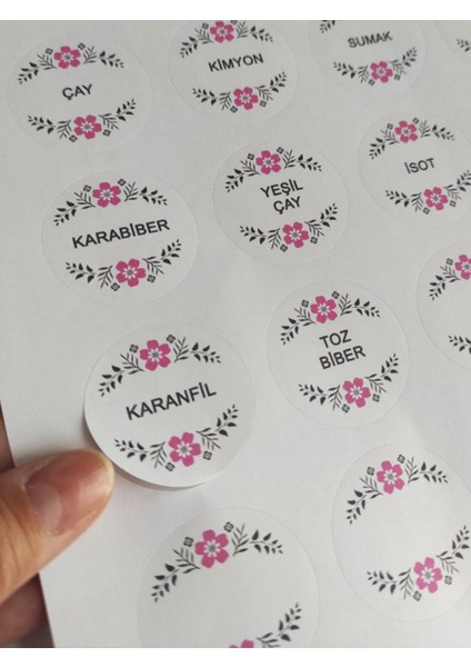 48 Adet 4 cm Çiçekli Baharat Isimleri Baskılı Mat Etiket Sticker - 1 Sık Kullanılanlar