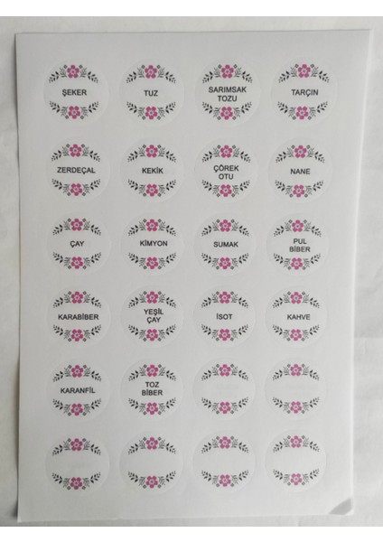 48 Adet 4 cm Çiçekli Baharat Isimleri Baskılı Mat Etiket Sticker - 1 Sık Kullanılanlar fiyatları