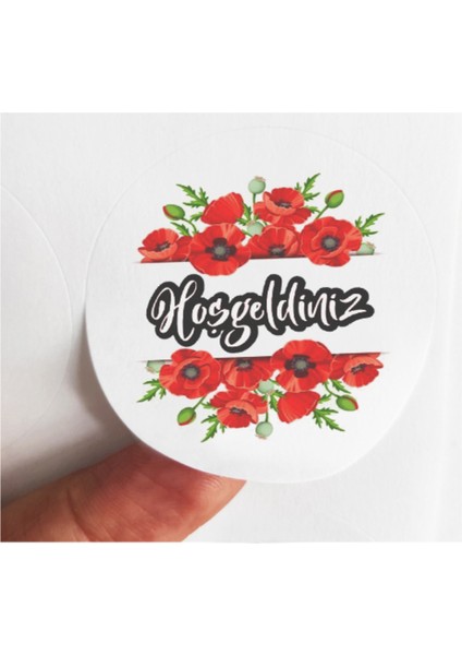 48 Adet 4 cm Çiçekli Hoşgeldiniz Baskılı Mat Etiket Sticker