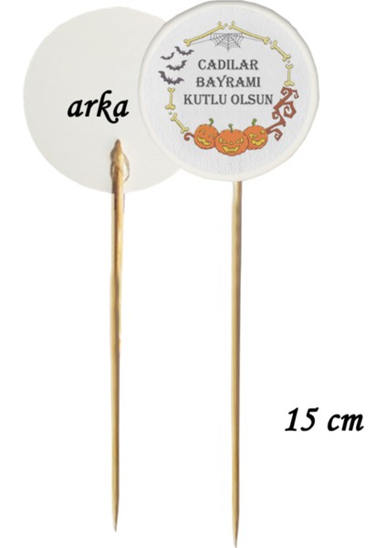 15 cm Uzun Kürdan - 20 Adet Dekoratif Hallowen Cadılar Bayramı Baskılı Kürdan-10