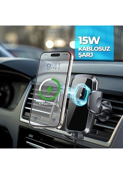 Kablosuz Şarjlı Kancalı Araç Içi Telefon Tutucu 15W - Havalandırma Araba Telefon Tutacağı fiyatları