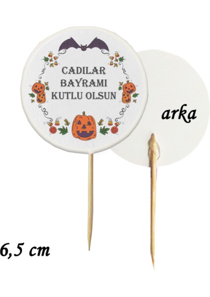 20 Adet Dekoratif Hallowen Cadılar Bayramı Baskılı Pasta Kürdanı 6,5 cm -9