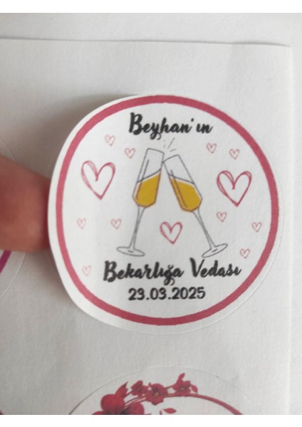 48 Adet 4 cm Kişiye Özel Bekarlığa Veda Baskılı Mat Etiket Sticker 4