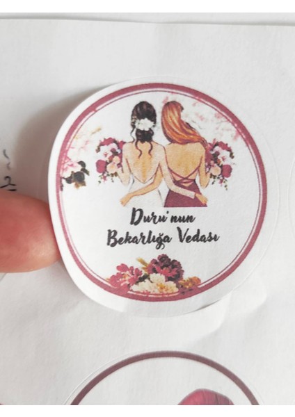 48 Adet 4 cm Kişiye Özel Bekarlığa Veda Baskılı Mat Etiket Sticker 2
