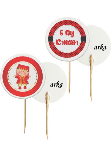 20 Adet Yuvarlak Bayraklı 6 Ay Kınası Pasta Kürdanı 6,5 cm