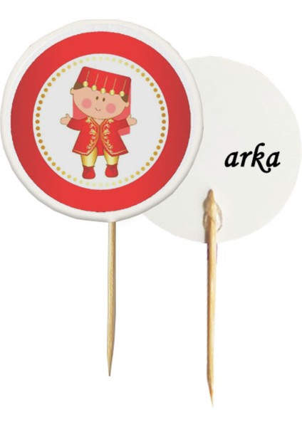 20 Adet Yuvarlak Bayraklı 6 Ay Kınası Pasta Kürdanı 6,5 cm fiyatları