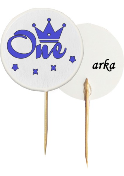 20 Adet Mavi One Baskılı 1 Yaş Cupcake Pasta Kürdanı 6,5 cm - Toothpick