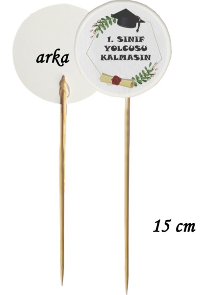 15 cm Uzun Kürdan - 20 Adet 1. Sınıf Yolcusu Kalmasın Mezuniyet Baskılı Kürdan