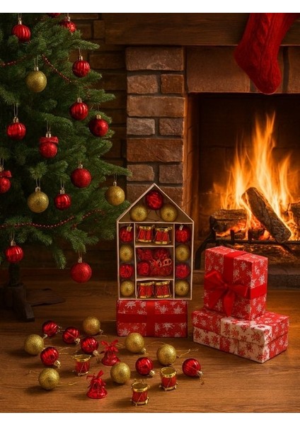 Neşeli Noel 19’lu Yılbaşı Ağaç Süsleri-Yeni Yıl Neşesi 19 Parça Süs Kutusu-Hediyelik modelleri