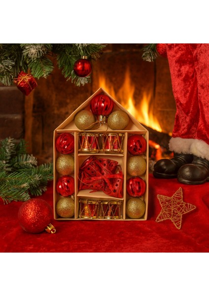 Neşeli Noel 19’lu Yılbaşı Ağaç Süsleri-Yeni Yıl Neşesi 19 Parça Süs Kutusu-Hediyelik fırsatları
