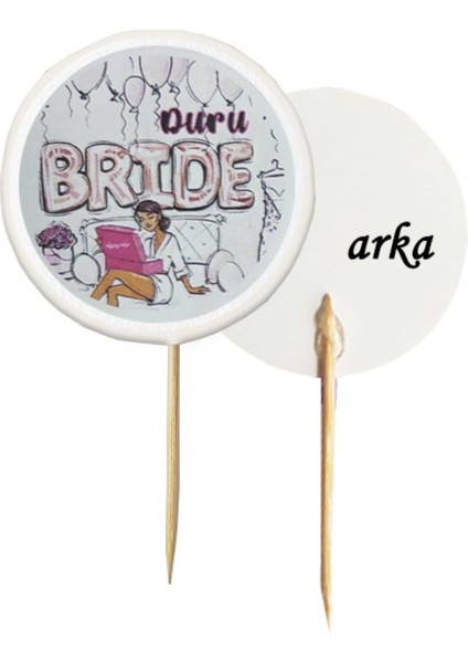 20 Adet Kişiye Özel Baskılı Bekarlığa Veda Pasta Kürdanı 6,5 cm -1 Bride To Be