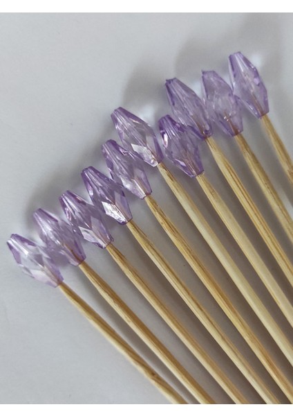 15 cm Uzun Kürdan - 30 Adet Dekoratif Lila Arpa Boncuklu Kokteyl Karıştırıcı