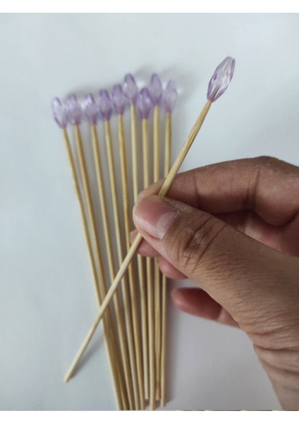 15 cm Uzun Kürdan - 30 Adet Dekoratif Lila Arpa Boncuklu Kokteyl Karıştırıcı fiyatları