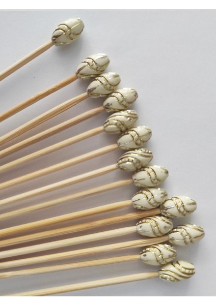 15 cm Uzun Kürdan - 30 Adet Dekoratif Lüks Gold Varaklı Yaldız Boncuklu Kokteyl Karıştırıcı