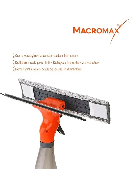 Spreyli Cam Silme Aparatı, 3'ü 1 Arada Çekpaslı ve Mikrofiberli Camsil, Iz Bırakmaz modelleri