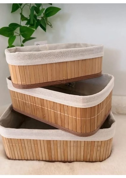 3'lü Çok Amaçlı Bambu Organizer Seti, Çok Boyutlu Mutfak Banyo Ev Sepetleri, Büyük, Orta, Küçük Boy indirimleri