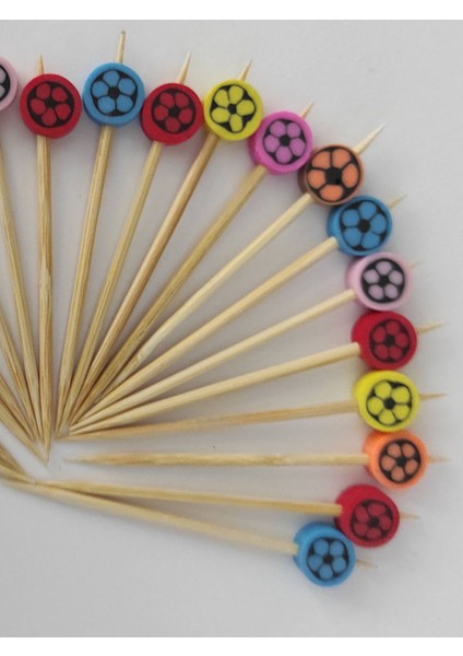 50 Adet Dekoratif Karışık Renkli Futbol Topu Boncuklu Pasta Kürdan 6,5 cm - fiyatları