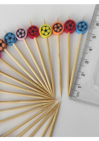 50 Adet Dekoratif Karışık Renkli Futbol Topu Boncuklu Pasta Kürdan 6,5 cm - modelleri