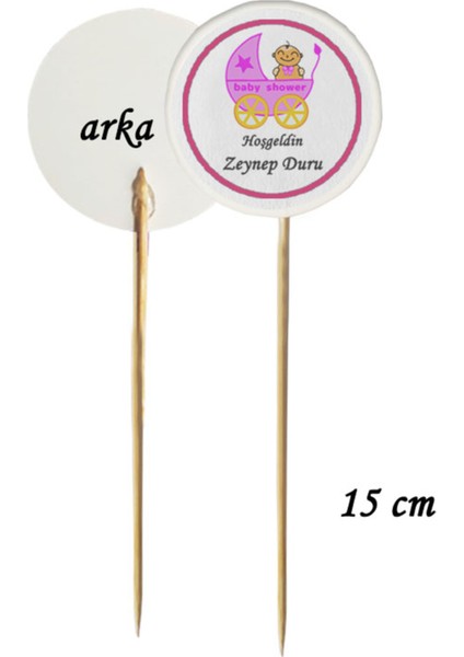 40 Parça Kişiye Özel Pembe Pusetli Hoşgeldin Bebek Kürdan Seti Bardak Kase Kısa ve Uzun Kürdan modelleri