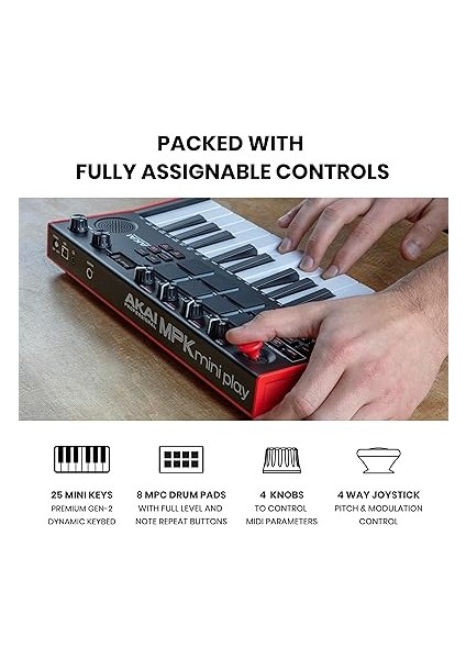 Professional Mpk Mini Play Mk3 - Mıdı Klavye Controller Dahili Hoparlör ve Dinamik 25 Tuş Yatağı, Mpc Pedleri ve Yazılım Paketi Dahil indirimleri