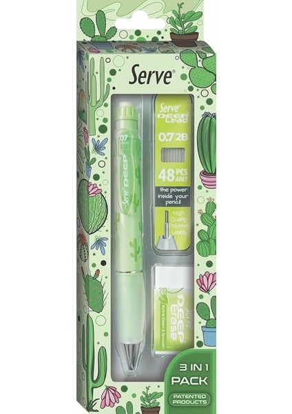 Doğa Desenli Deep Kalem, Deep Silgi ve Deep Min, 0.7 Mm, Elma Yeşili