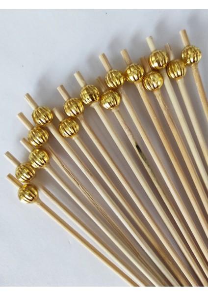 15 cm Uzun Kürdan - 30 Adet Dekoratif Gold Çizgili Inci Boncuklu Kokteyl Karıştırıcı fiyatları