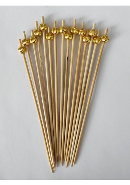 15 cm Uzun Kürdan - 30 Adet Dekoratif Gold Çizgili Inci Boncuklu Kokteyl Karıştırıcı modelleri