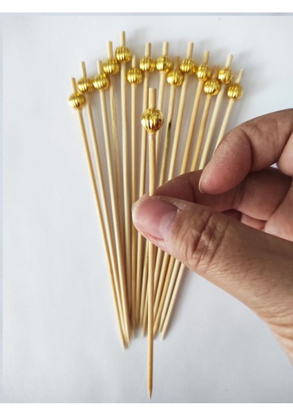 15 cm Uzun Kürdan - 30 Adet Dekoratif Gold Çizgili Inci Boncuklu Kokteyl Karıştırıcı fırsatları