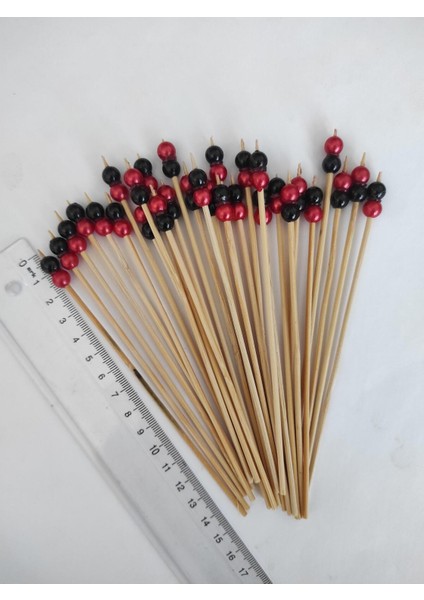 15 cm Uzun Kürdan - 30 Adet Dekoratif Siyah Bordo Çift Inci Boncuklu Kokteyl Kürdanı fiyatları