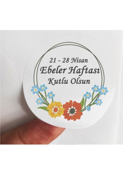 48 Adet 4 cm Ebeler Haftası Kutlu Olsun Baskılı Mat Etiket Sticker -2
