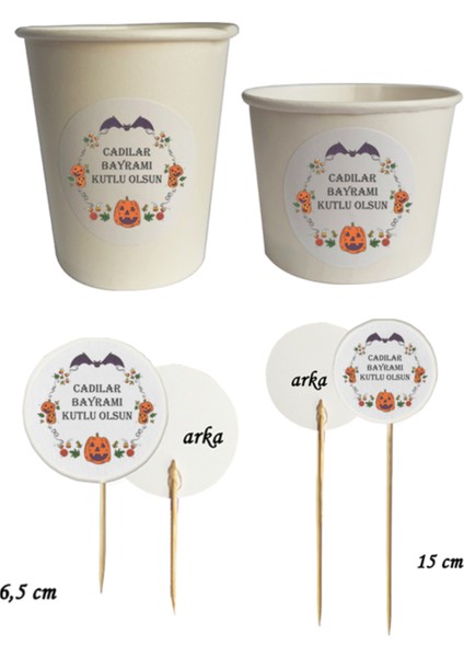 40 Parça Balkabağı Yarasa Cadılar Bayramı Partisi Kürdan Seti - Bardak Kase Kısa ve Uzun Kürdan - 4
