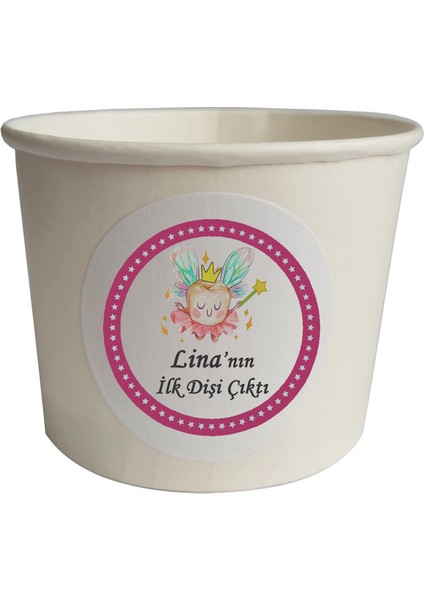 20 Adet Kişiye Özel Renkli Melek Kanatlı Diş Buğdayı Karton Kase 9X6CM- Ilk Dişim