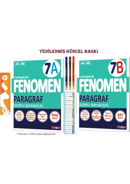 7. Sınıf 7 Paragraf A ve B Soru Bankası 2025-2026 ve 3 Renk Tükenmez Kalem+Sezgistore Ayraç-Cetvel