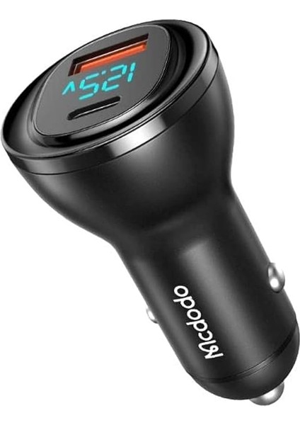 CC-5670 95W 1xtype-C ve 1xusb Girişli Dijital Göstergeli Araç Çakmak Şarjı, Siyah