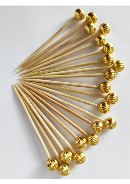 Beyhan Bayhan 100 Adet Dekoratif Gold Çizgili Inci Boncuklu Pasta Kürdanı 6,5 cm - Boncuk 8 mm fiyatları