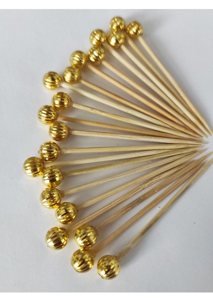 Beyhan Bayhan 100 Adet Dekoratif Gold Çizgili Inci Boncuklu Pasta Kürdanı 6,5 cm - Boncuk 8 mm modelleri